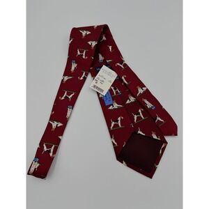 Mark Fore & Strike Alynn Mens Silk Tie Wire Fox Terrier Dog Motif Wine Red NWT